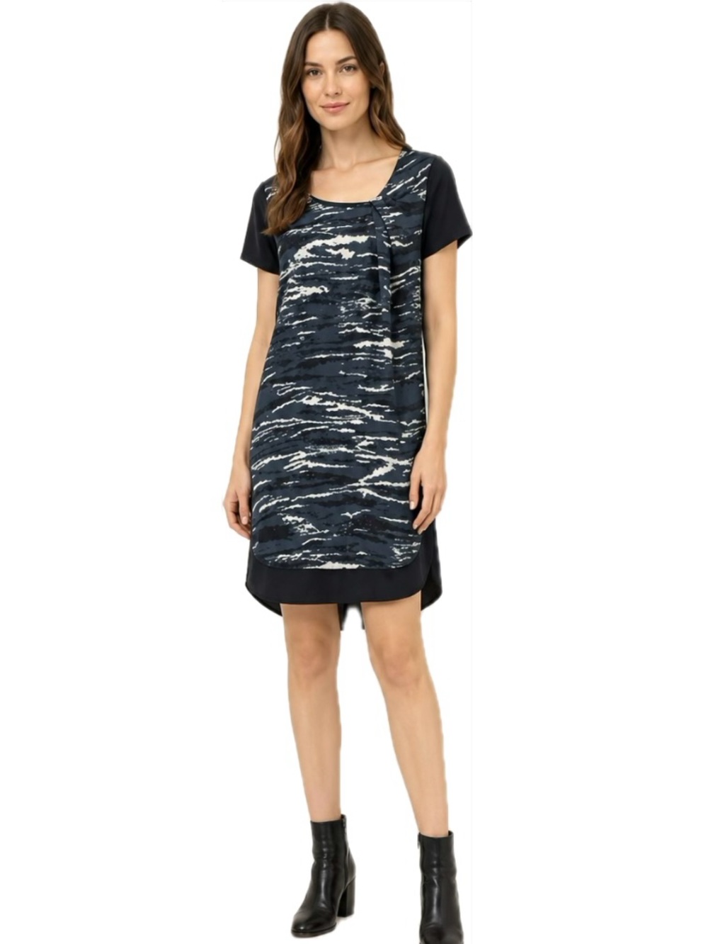 ALLSAINTS Spitalfields Lacyn Flec Pleated Tunic Dress Size 2 Navy Blue Printed